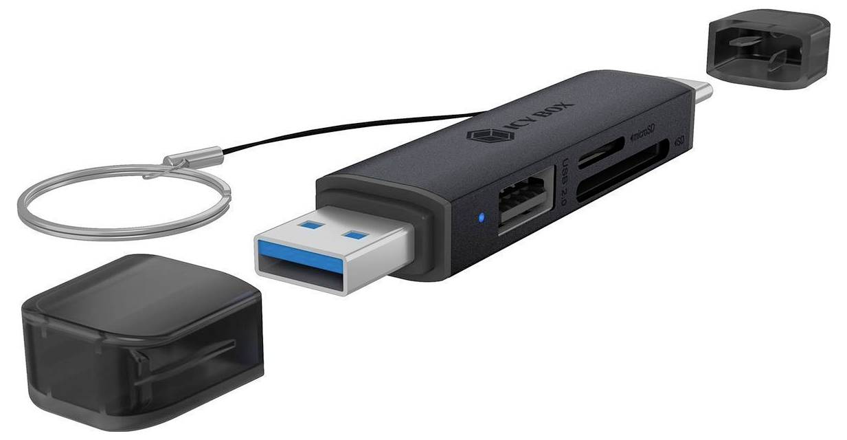 USB fleš pogon s zaštitnom kapom i pričvršćenim uzdiskom, prikazujući kompaktan crni USB 3.0 uređaj s uklonjenom kapom