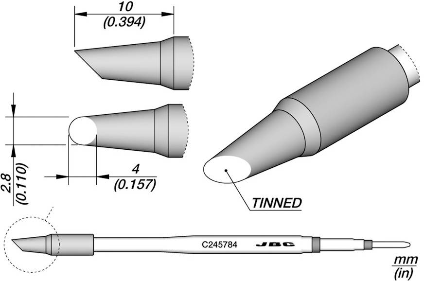 JBC Tools C245784 Tip patroon Conisch Lengte soldeerpunt: 10 mm Inhoud: 1 stuk(s)