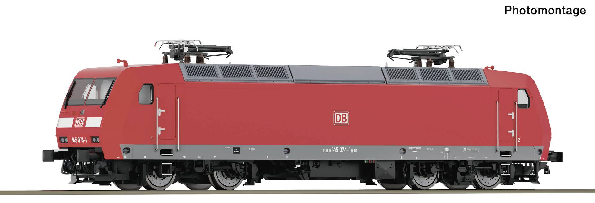 Bočni prikaz crve bke DB električne lokomotive prikazane u fotomontaži.