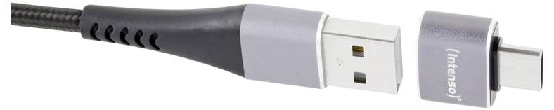 Detaljni prikaz USB kabela s izmjenjivim konektorima, prikazuje USB-A i USB-C krajeve s logotipom Intenso na adapteru.