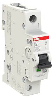 ABB S201 B40 minijaturni prekidač sa crnom sklopkom uključi/isključi, prikazan na bijeloj pozadini.