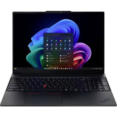 Crni Lenovo ThinkPad laptop otvoren s Windows 11 radnom površinom i prikazanim Start izbornicima na ekranu.