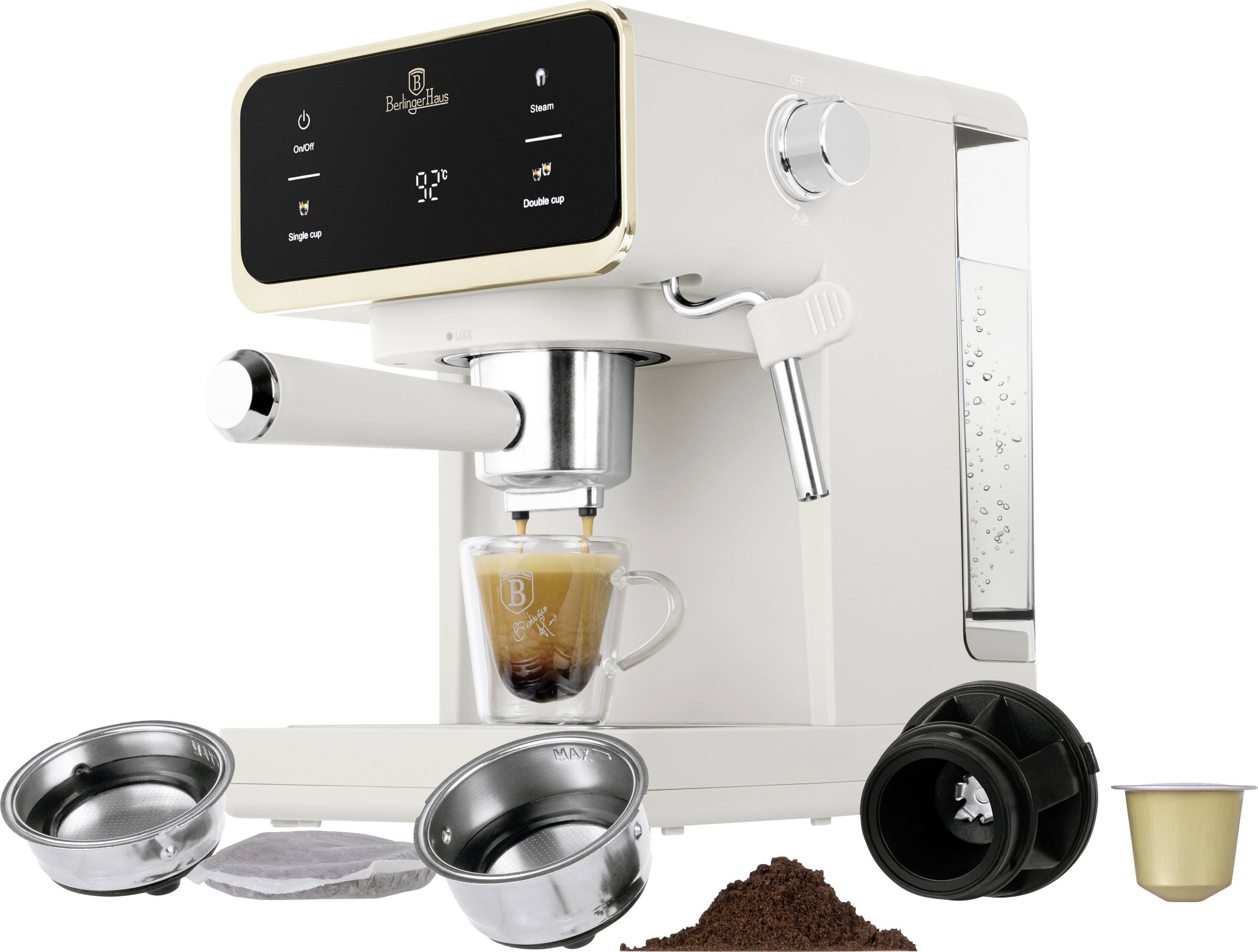 BerlingerHaus Espressomachine Sahara 950 W E.S.E. pad compatible, Display, Met kopverwarmer