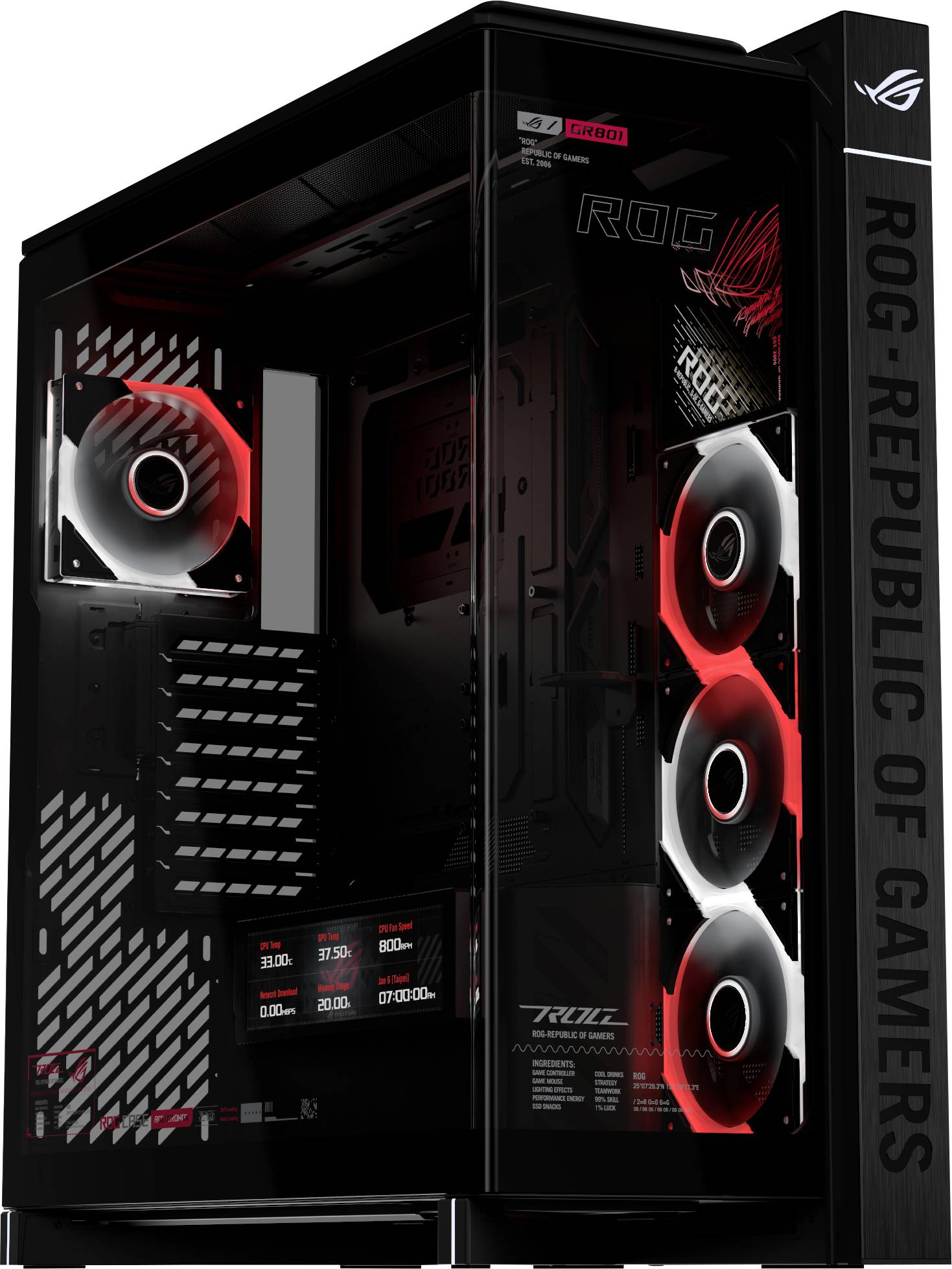 Asus GEH ROG CRONOX GR801 CURVE TG ARGB Midi-tower PC-behuizing Zwart 4 voorge&iuml;nstalleerde LED-ventilators, Zijvenster