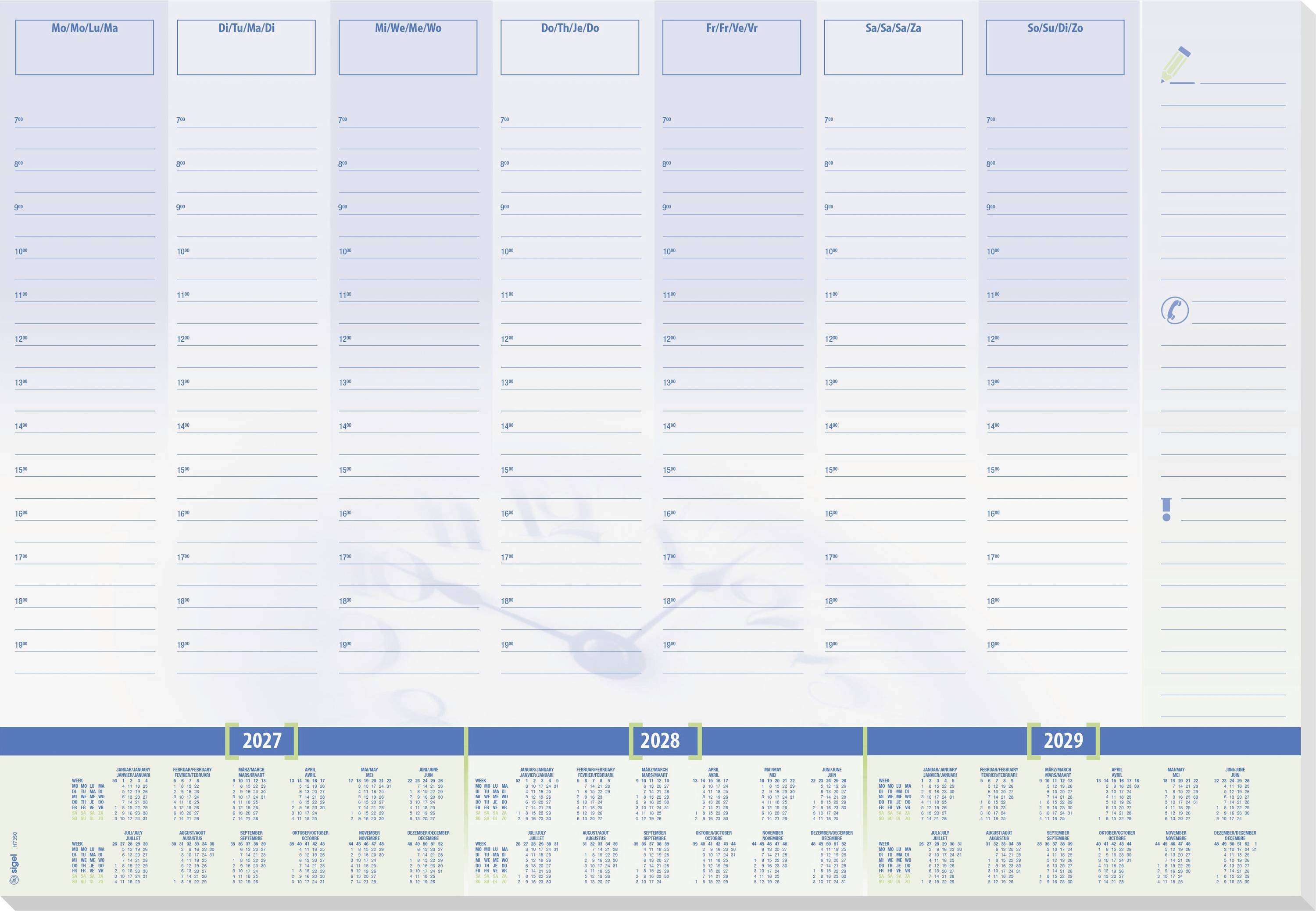 Sigel H7350 Bureau onderlegger 3-jaarskalender 2027, 2028, 2029 (b x h) 59.5 cm x 41 cm 30 vellen 1 stuk(s) H7350