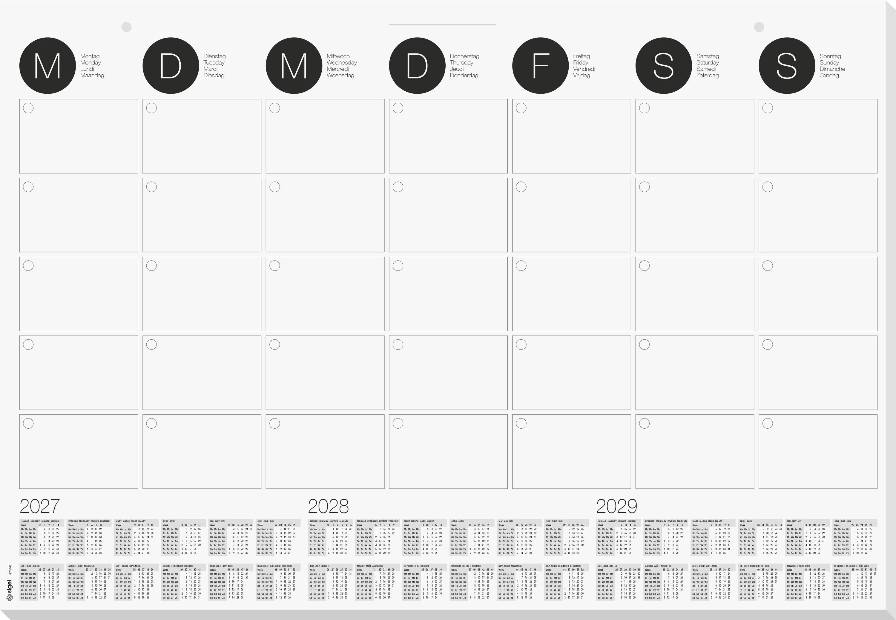 Sigel H7550 Bureau onderlegger 3-jaarskalender, Maandkalender 2027, 2028, 2029 (b x h) 59.5 cm x 41 cm 12 vellen 1 stuk(s) H7550