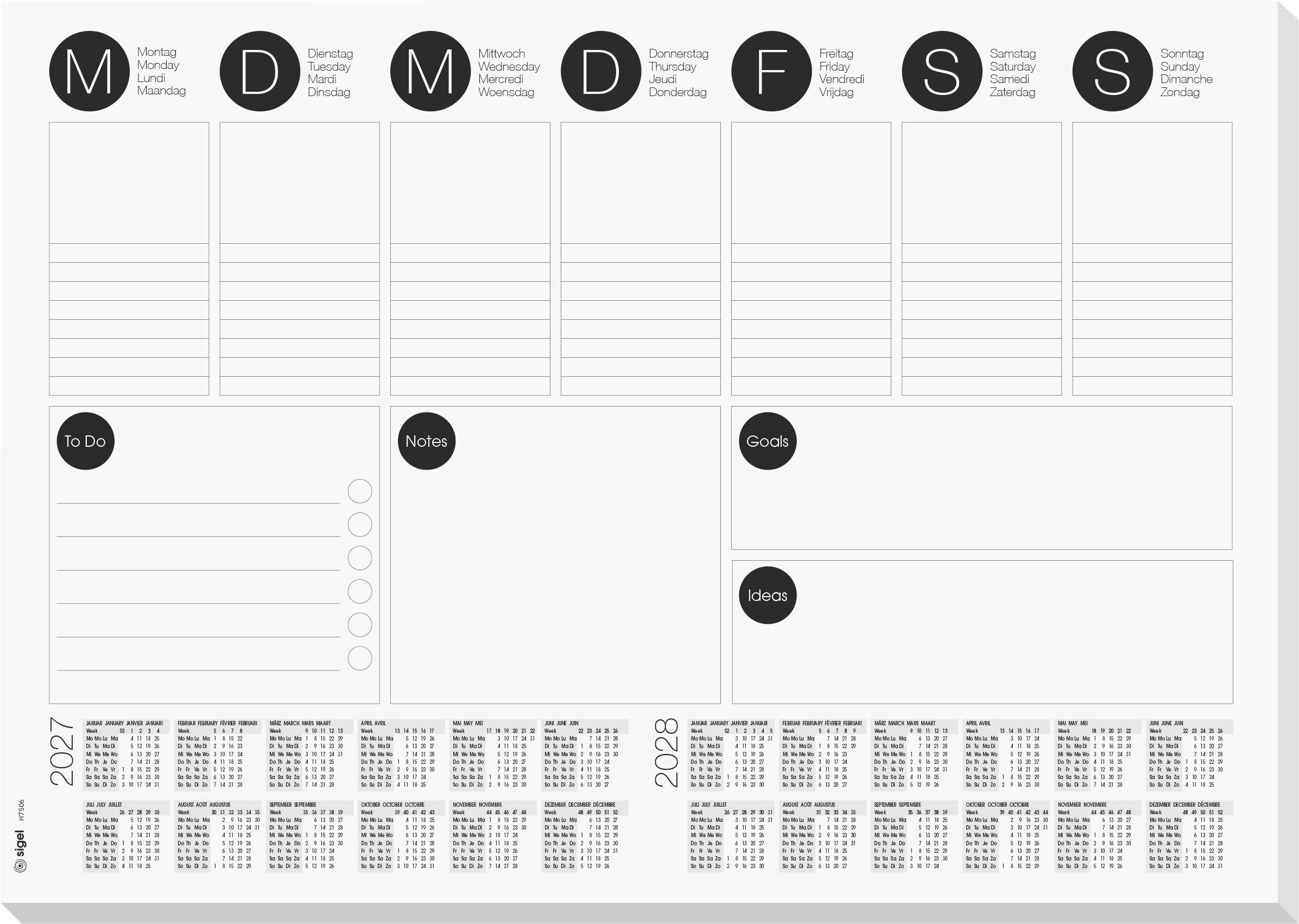 Sigel H7506 Bureau onderlegger 2-jaarskalender, Weekplanner 2027, 2028 (b x h) 42 cm x 29.70 cm 30 vellen 1 stuk(s) H7506