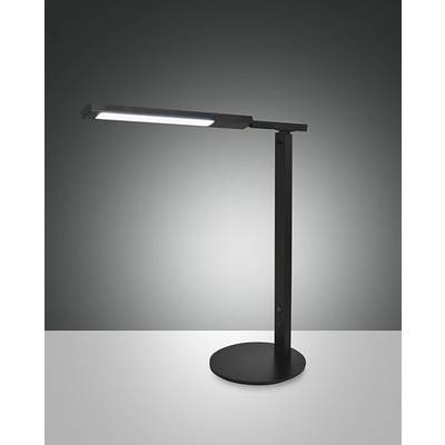 Moderna crna stolna lampa s pravokutnom LED svjetlosnom trakom na okrugloj bazi.