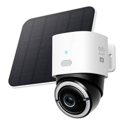 Eufy Security 4K solarni vanjski fotoaparat na baterije s priloženim solarnim panelom i nosačem za montažu.