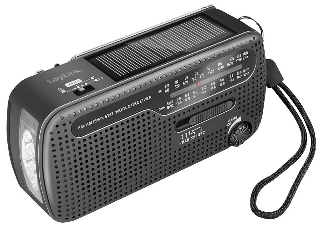 LogiLink SP0074 radio za hitne slučajeve AM, FM ručna obrtaljka, solarni panel, funkcija Powerbank, džepna svjetiljka, m-5