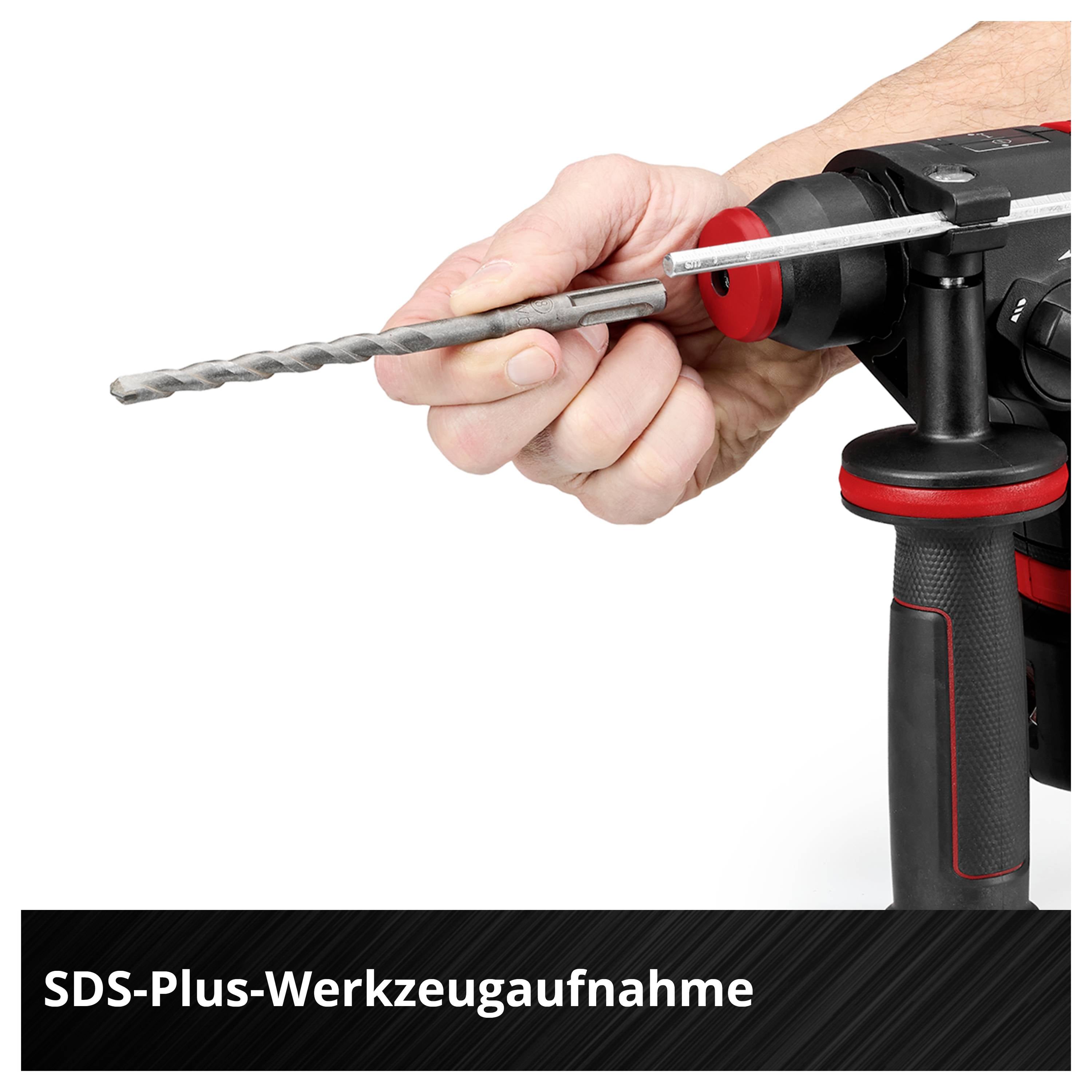 Ruka stavlja svrdlo u SDS-Plus nastavak bušilice; dolje piše 'SDS-Plus nastavak'.