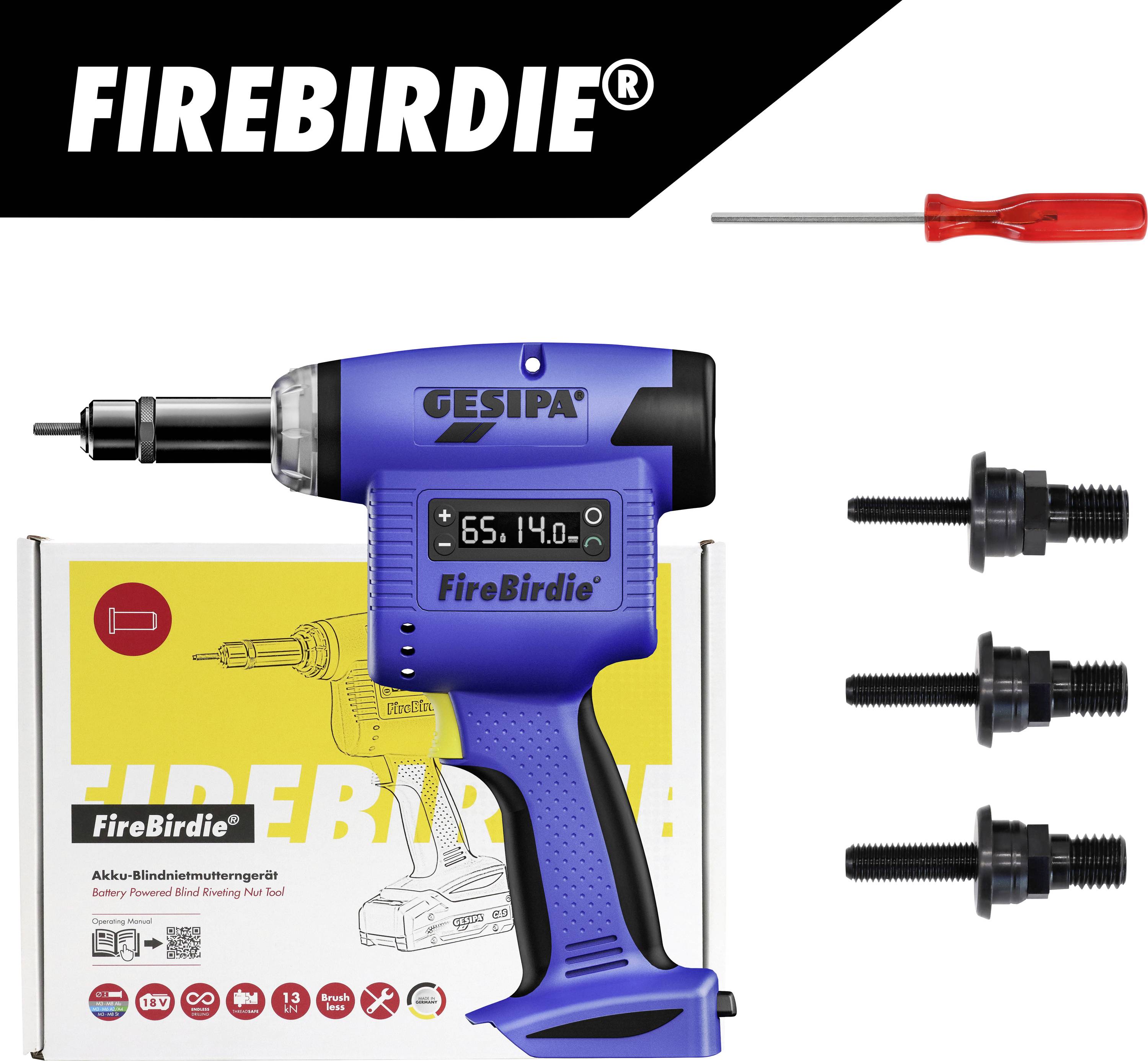 Gesipa FireBirdie 2151862 Accu-popnagelpistool 18 V 2 Ah Li-ion Brushless, Zonder accu, Zonder lader