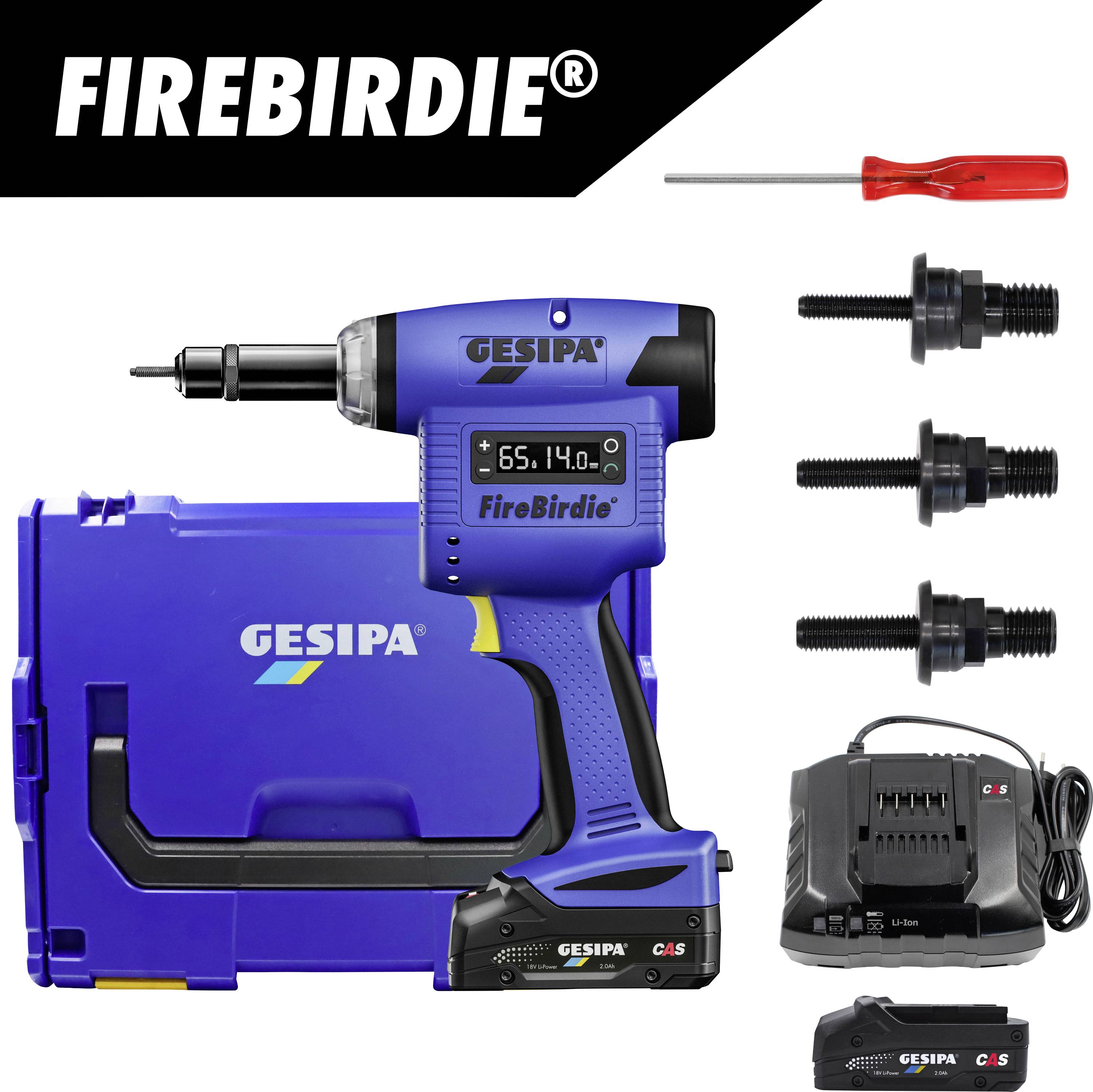 Gesipa FireBirdie 2151870 Accu-popnagelpistool 18 V 2 Ah Li-ion Brushless, Incl. 2 accus, Incl. lader, Incl. koffer