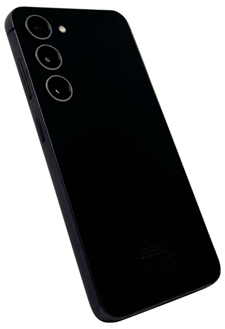Crni pametni telefon prikazan s poleđine, s tri objektiva stražnje kamere i bljeskalicom u gornjoj lijevoj kutiji.