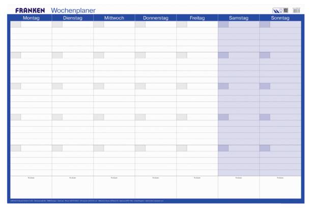 Franken PKW1002 Bureau onderlegger Maandkalender, Weekplanner undatiert Wit, Blauw (b x h) 910 mm x 610 mm 1 stuk(s) PKW1002