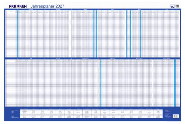 Franken PKU100227 Bureau onderlegger Jaarplanner 2027 Wit, Blauw (b x h) 910 mm x 610 mm 1 stuk(s) PKU100227