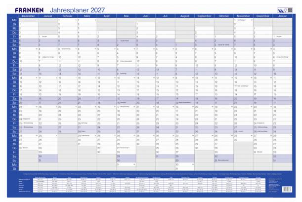 Franken PKV100227 Bureau onderlegger Jaarplanner 2027 Wit, Blauw (b x h) 910 mm x 610 mm 1 stuk(s) PKV100227
