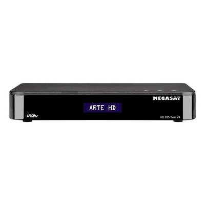 Prednji pogled crnog satelitskog prijemnika MEGASAT HD 935 Twin V4 s prikazom "ARTE HD" na prednjoj zasloni.