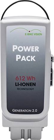 Baterijski paket E-Bike Vision 'Power Pack' od litij-ionskog tipa, označen sa 612 Wh, Generacija 2.0.