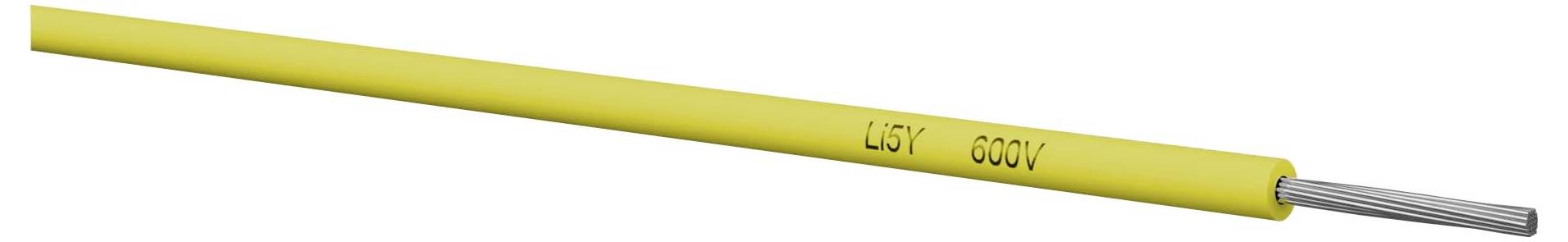 Žuti izoliran električni kabel označen sa 'L5Y 600V' s izloženim srebrnim vodičem na jednom kraju.