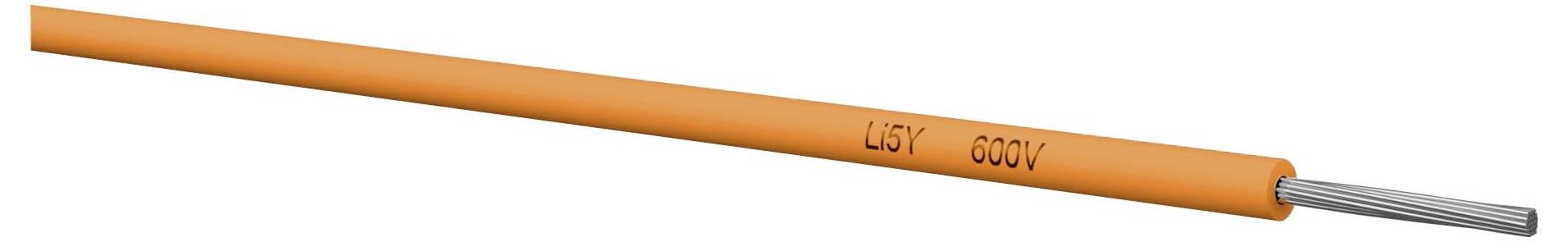 Narančasti električni kabel označen sa 'LISY 600V' s izloženim sivim krajevima žice na bijeloj pozadini.
