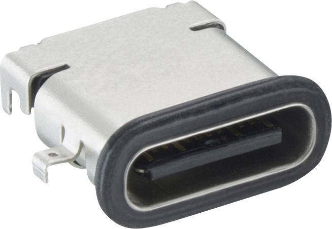 USB-C ženski priključak na metalnoj montaži, prikazan u bliskom kadru na bijeloj pozadini.