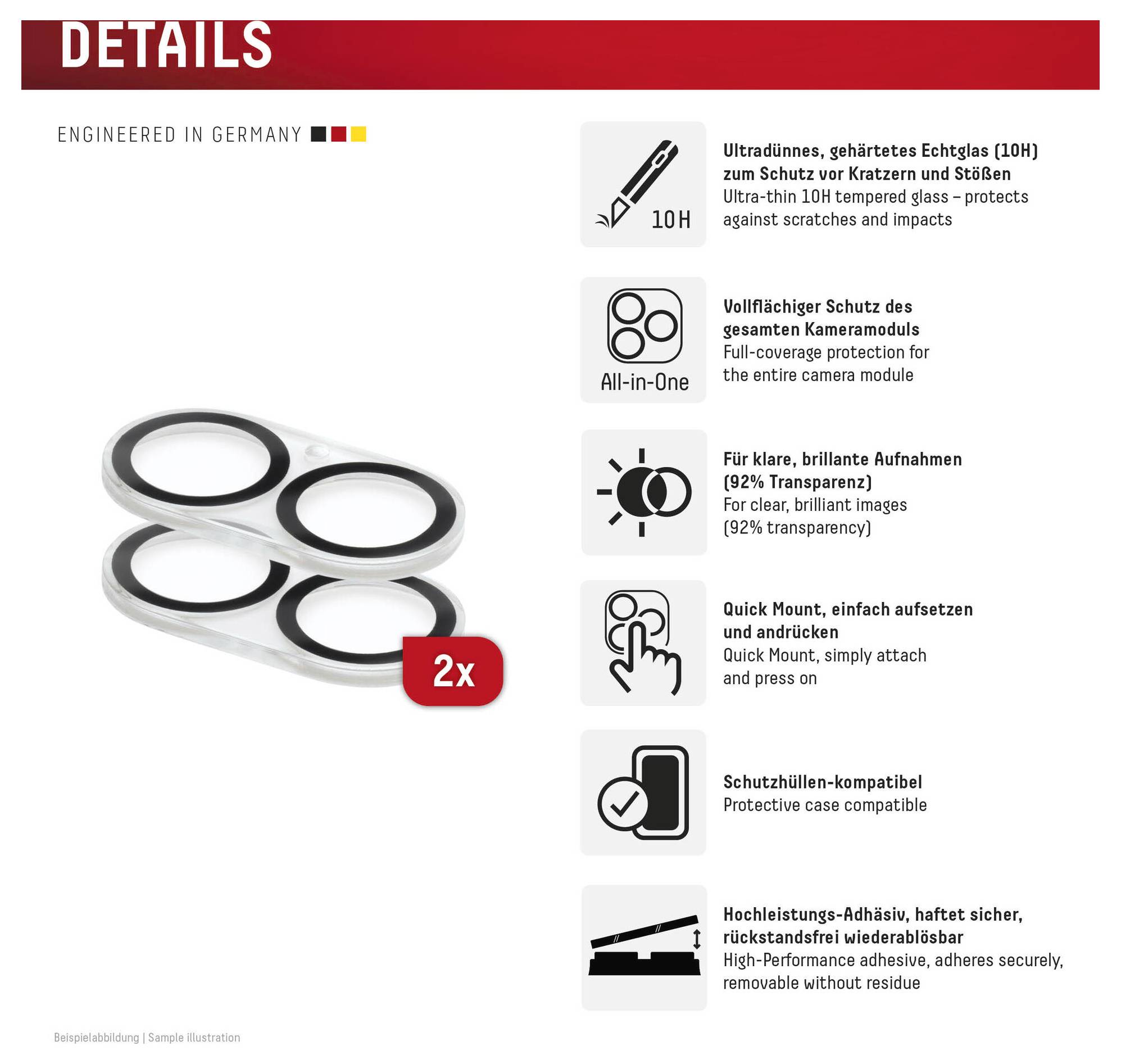 DISPLEX CamGlass All-in-1 zaštitno staklo kamere Apple iPhone 16, iPhone 16 Plus, iPhone 17 1 Set protiv otisaka prstiju-3