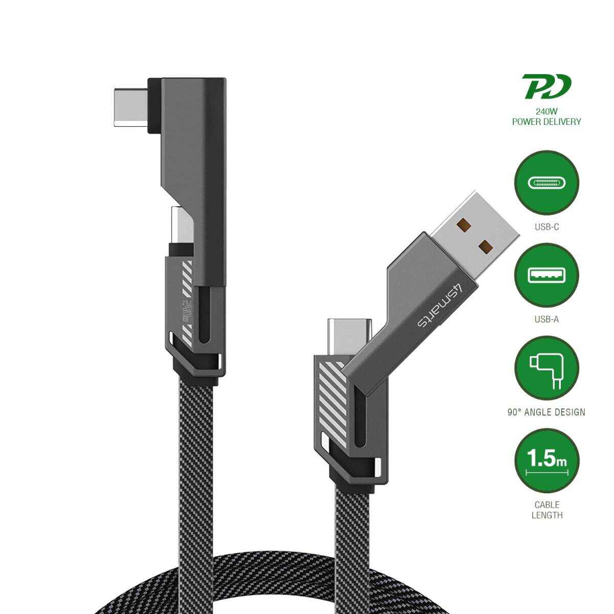 4Smarts 541457 USB-laadkabel USB-C, USB-A stekker 1.5 m Grijs