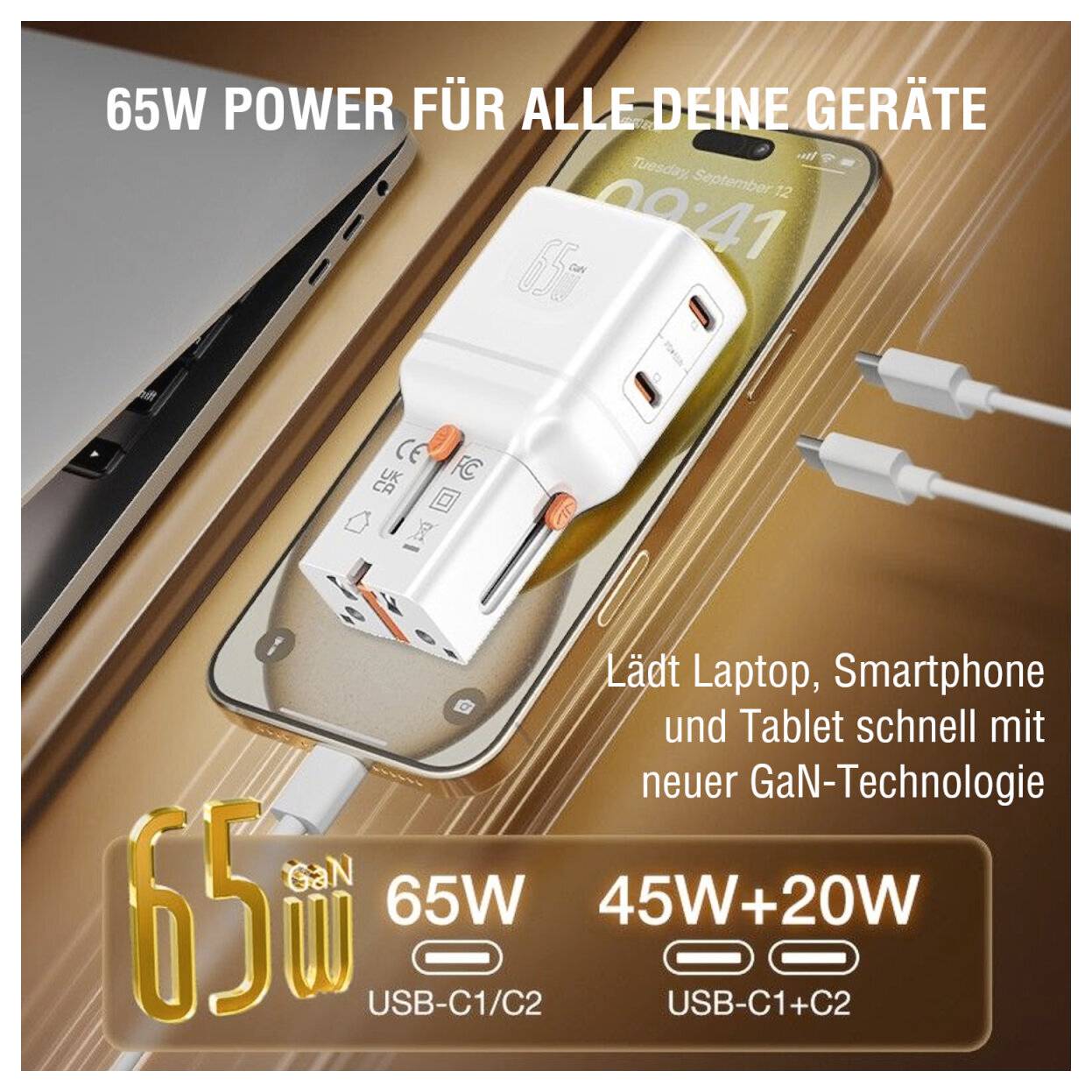 4Smarts Nomad Pocket adaptar za putovanje 65 W USB-A, USB-C® Power Delivery bijela utičnica USB power delivery (USB-PD)-4