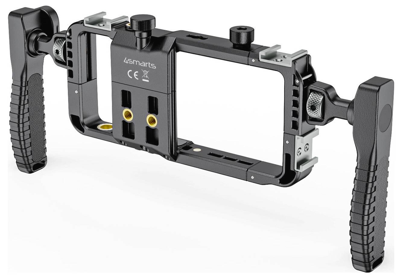 Crni smartphone video rig/kaveZ s dva bočna ručka i podesivim okvirom za montažu pri snimanju