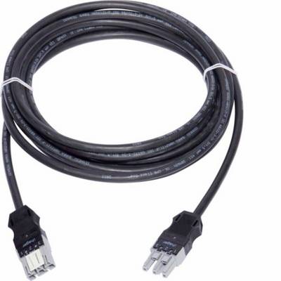 Namotani crni kabel sa dva različita konektora na svakom kraju, prikazan na bijeloj pozadini.