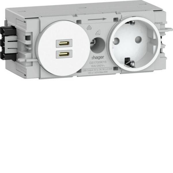<br>  Hager<br>  utičnica sa zaštitnim kontaktom<br>  <br>  <br>  <br>  <br>  prometno-bijela<br>  GS17009016<br>  1 St.<br>