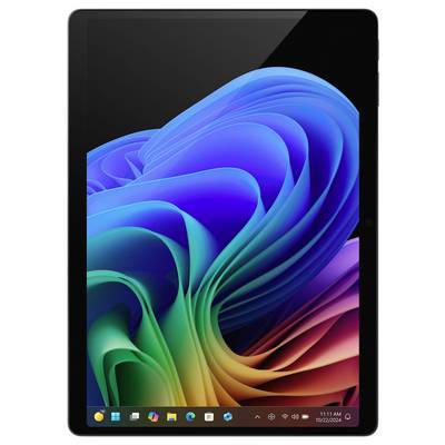 Windows 11 radna površina na zaslon tableta ili prijenosnog računala s šarenom apstraktnom pozadinom u plavoj, zelenoj i purpurnoj boji i vidljivom trakom zadataka.