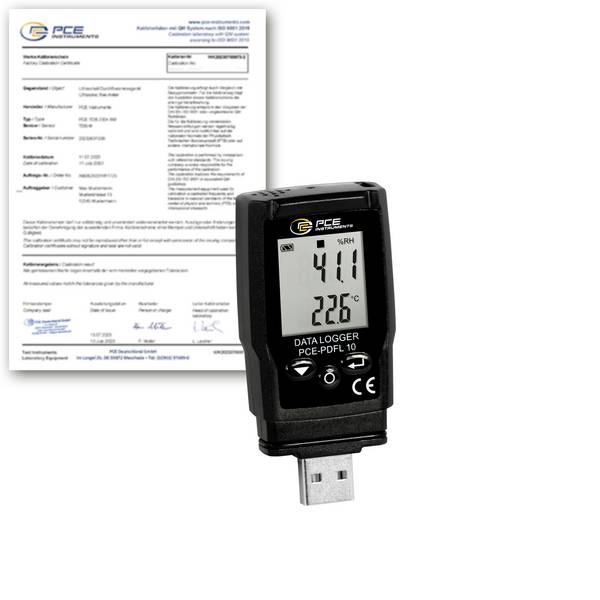 PCE Instruments PCE-PDFL 10-ICA PCE-PDFL 10-ICA PDF uređaj za pohranu podataka Kalibriran po (ISO) Mjerena veličina vlaga, temperatura, tlak zraka, atmosferski tlak -30 do 60 °C 0 do 100 % rF 700 - 1100 hPa      pdf funkcija