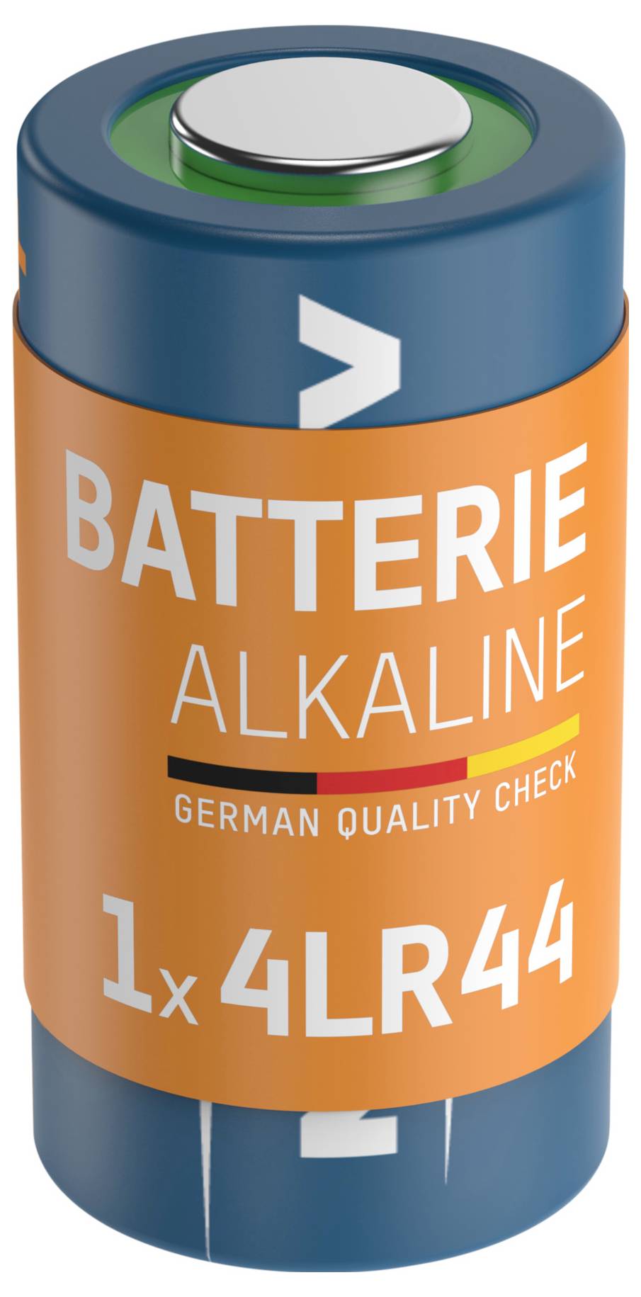 Ilustracija alkalne baterije označena sa 'BATTERIE ALKALINE', 'GERMAN QUALITY CHECK' i '1x 4LR44'.