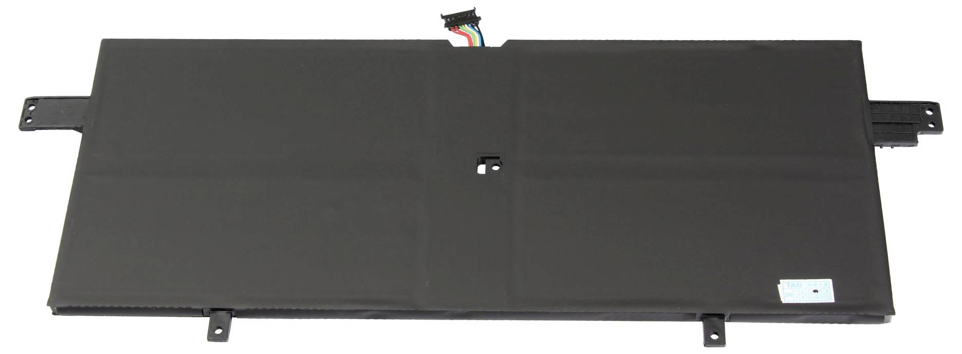 Dug, crni pravokutni elektronski paket ili modul baterije s montažnim ušicama i vidljivim konektorom žice na vrhu.