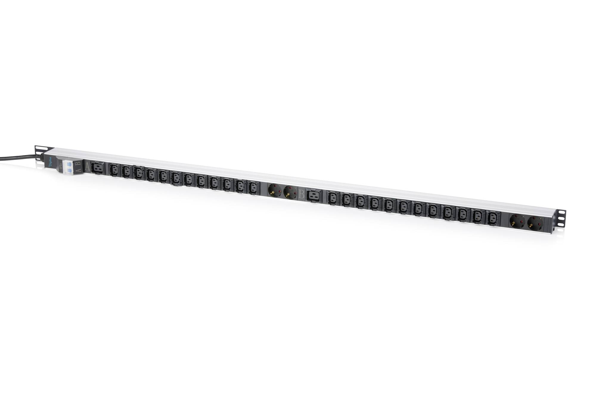 Digitus DN-95453 19 inch    1 HE Geaarde contactdoos  Geschikt voor kastdiepte: vanaf 300 mm Zwart, Aluminium