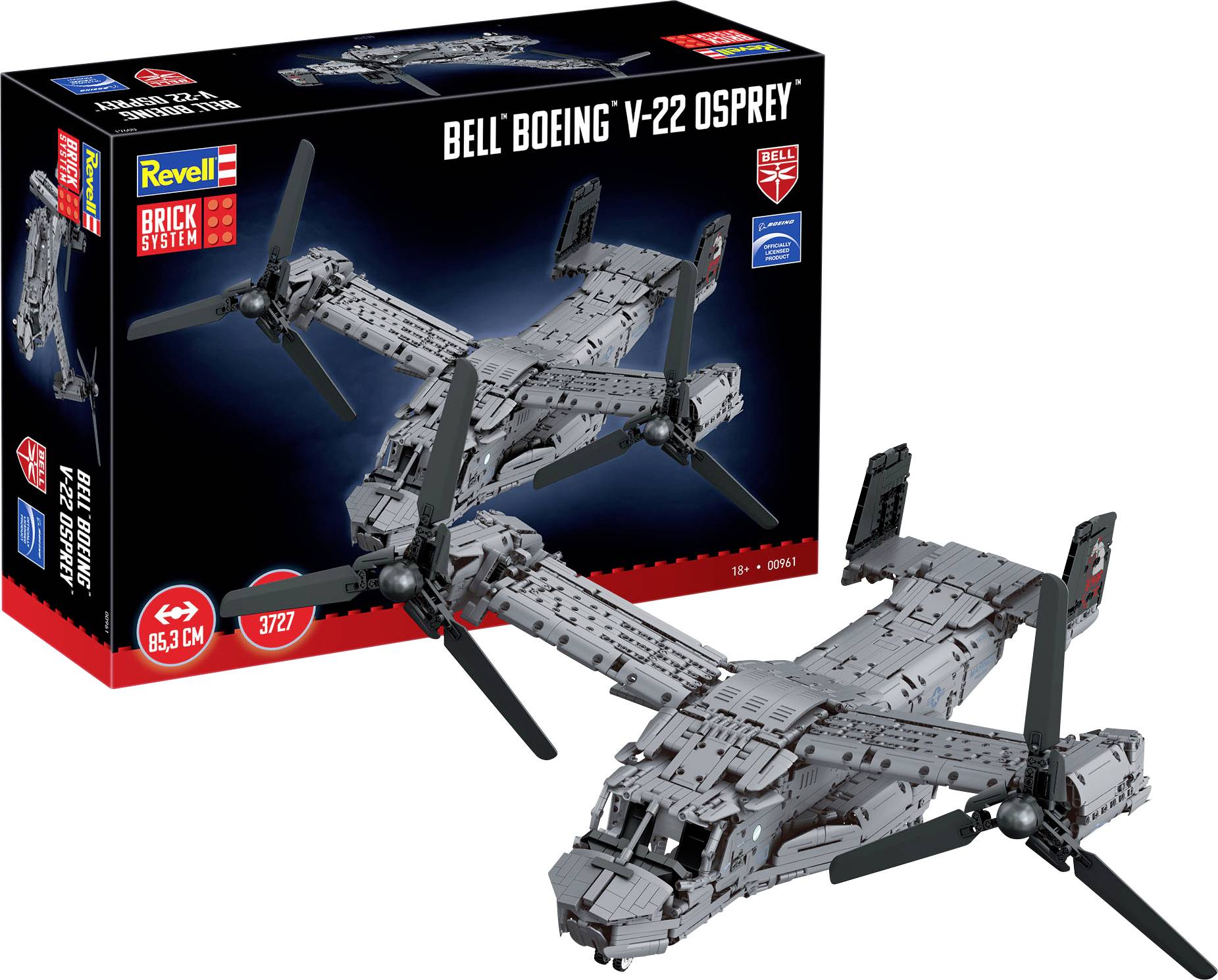 Revell Constructiespeelgoed - 00961 Brick System - Bell Boeing V-22 Osprey met Tilt-Rotor Details - Amerikaans Vliegtuig Bouwstenen set - 1:25