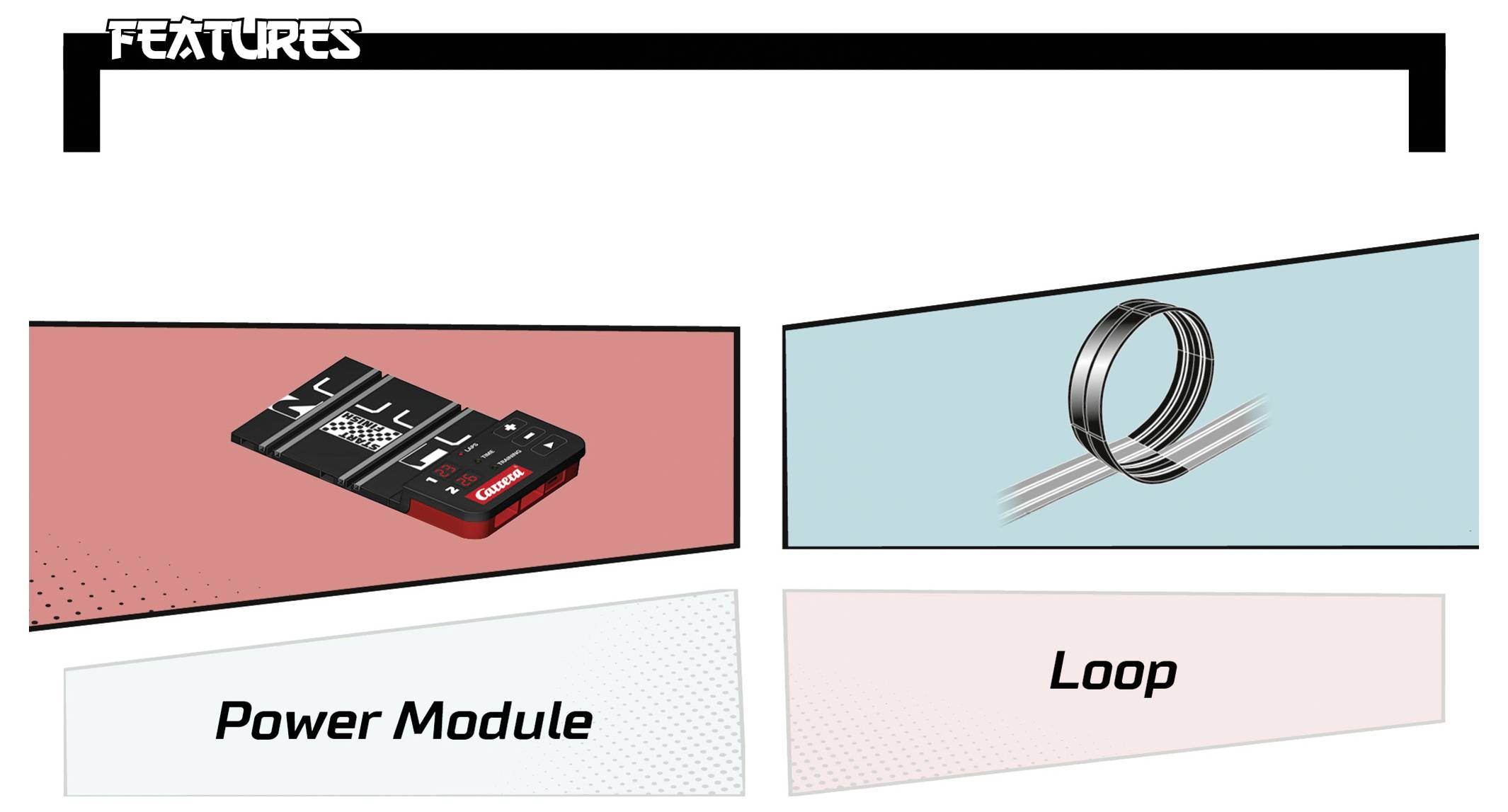 Grafika značajki koja prikazuje dva stavka: karticu "Power Module" s lijeve strane i ikonicu prstena "Loop" s desne strane.