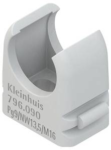 Sivi metalni stezač za cijevi s ugraviranim tekstom 'Kleinhuis 796.090 Pg9/NW13,5/M16'