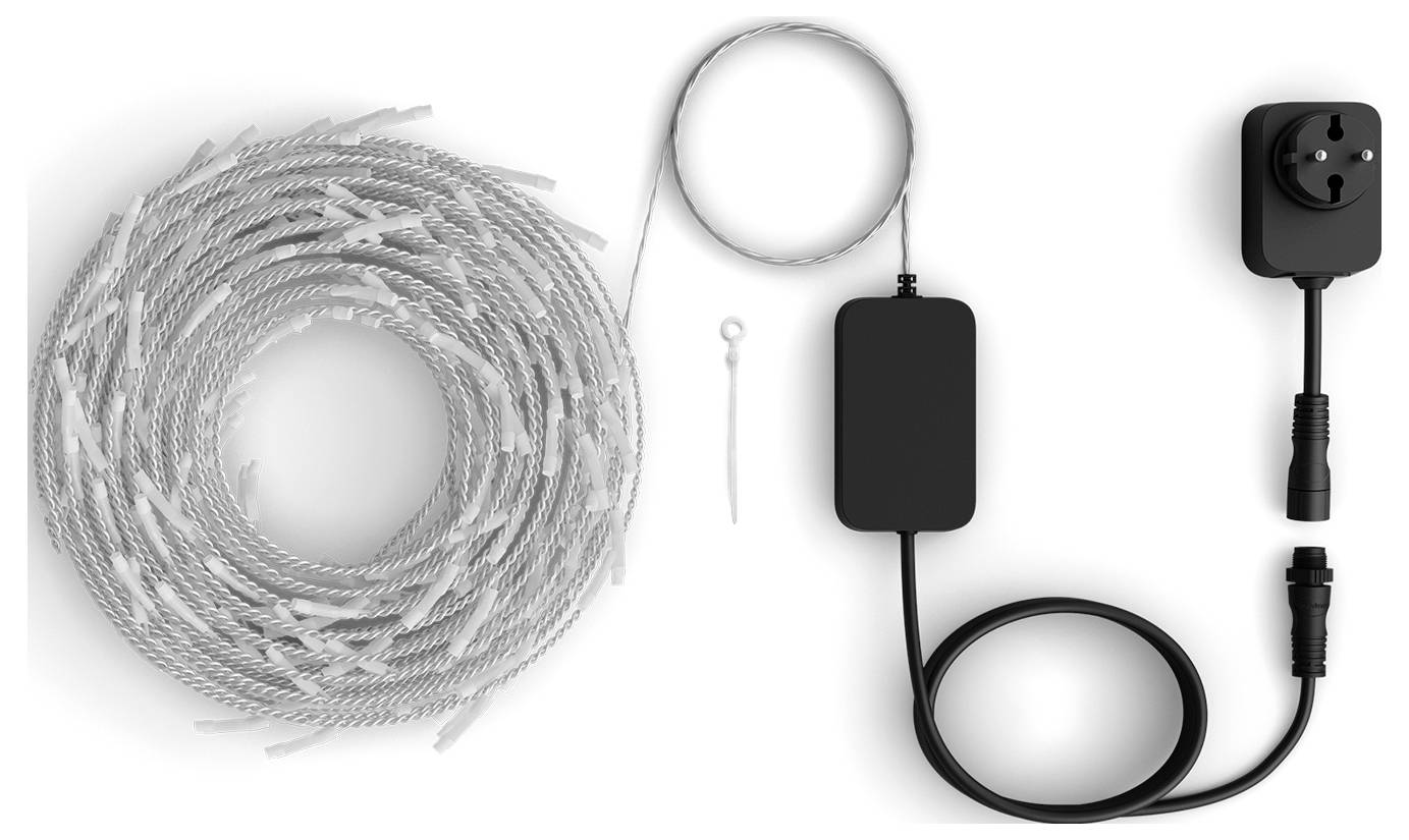 Spiralni pleteni kabel s crnom ugrađenom sklopkom, utikačem za napajanje i konektorima za povezivanje uređaja ili rasvjetnog tijela.