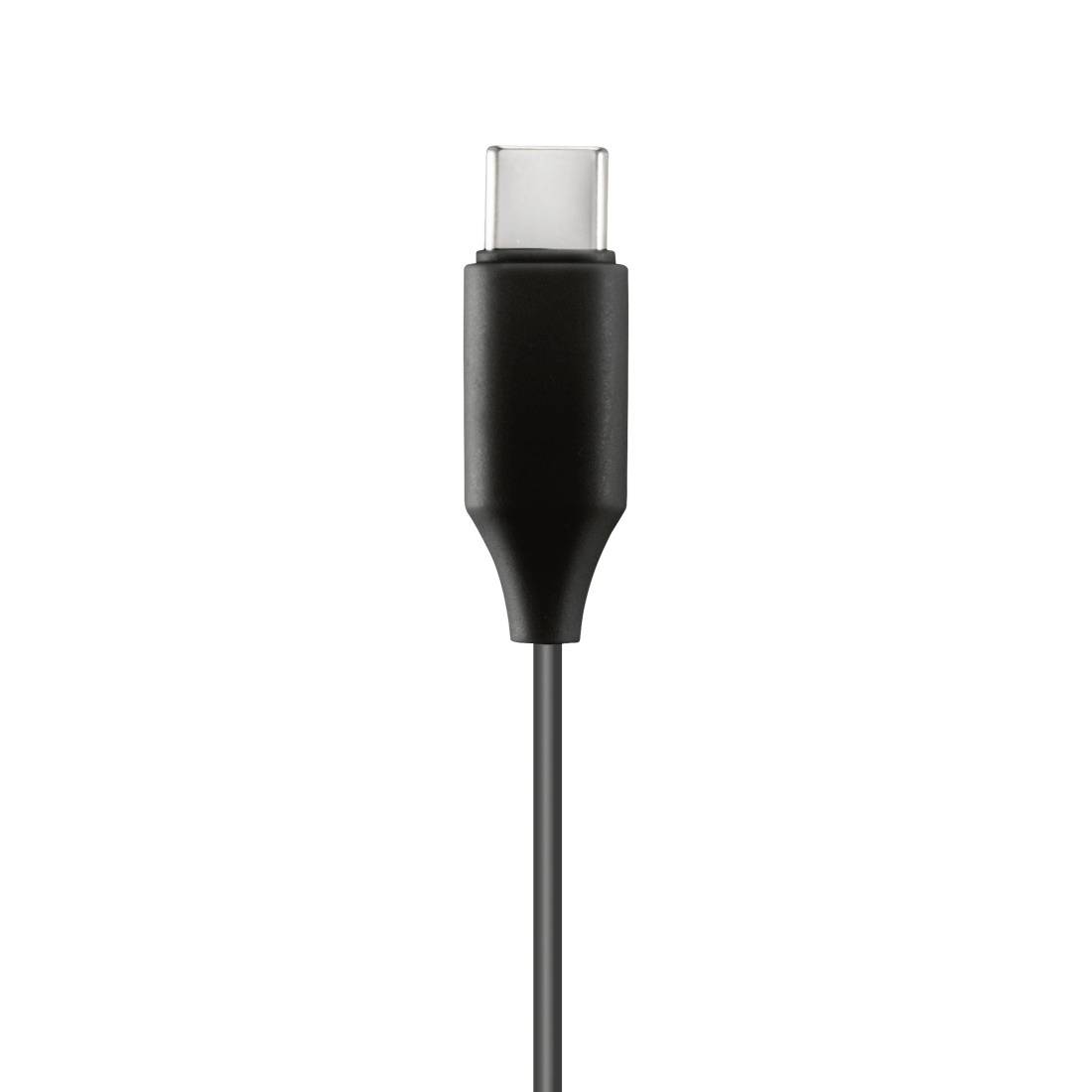 Crni USB-C kabl za punjenje sa konektorom prikazanim na bijeloj pozadini.