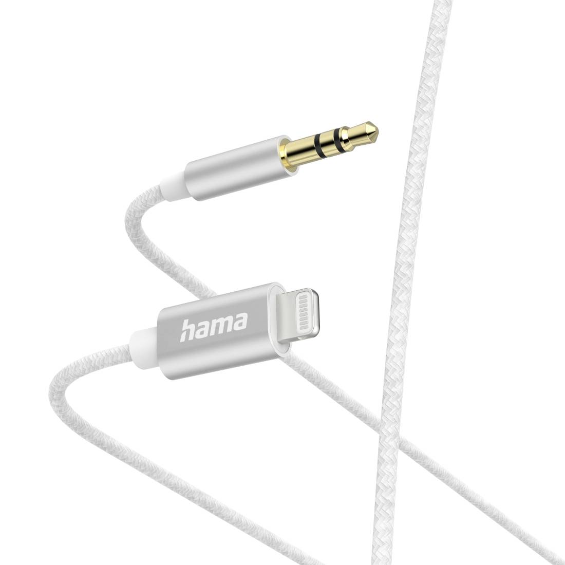 Hama 00201522 Jackplug Audio Kabel 1 m Wit Stoffen mantel, Aluminium-stekker, Met anti-kniktule, Vergulde steekcontacten