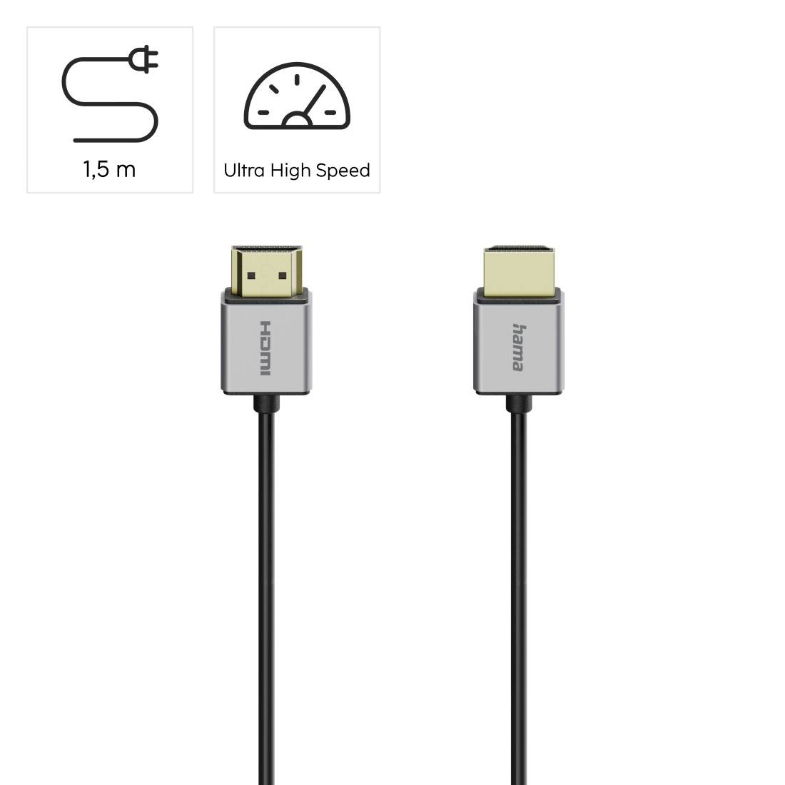 Kabel HDMI Ultra High Speed duljine 1,5 m sa HDMI konektorima prikazanim na oba kraja.