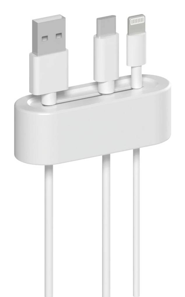 Bijeli kabel za punjenje 3-u-1 sa USB-A, USB-C i Lightning konektorima
