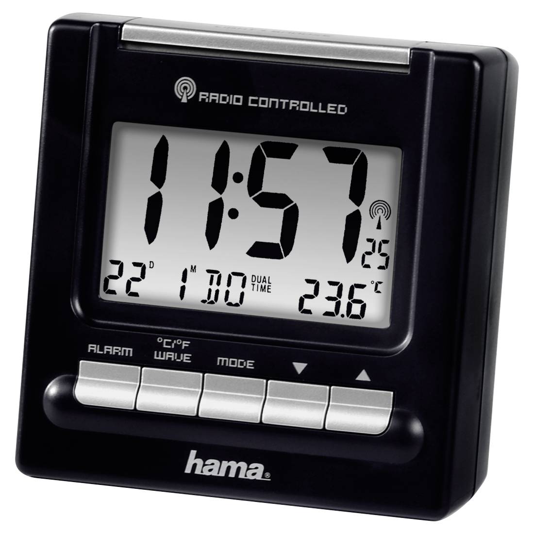 Hama 00186331 Wekker Zendergestuurd Zwart Negatief display, Groot display, 2 timertijden, 2-delig