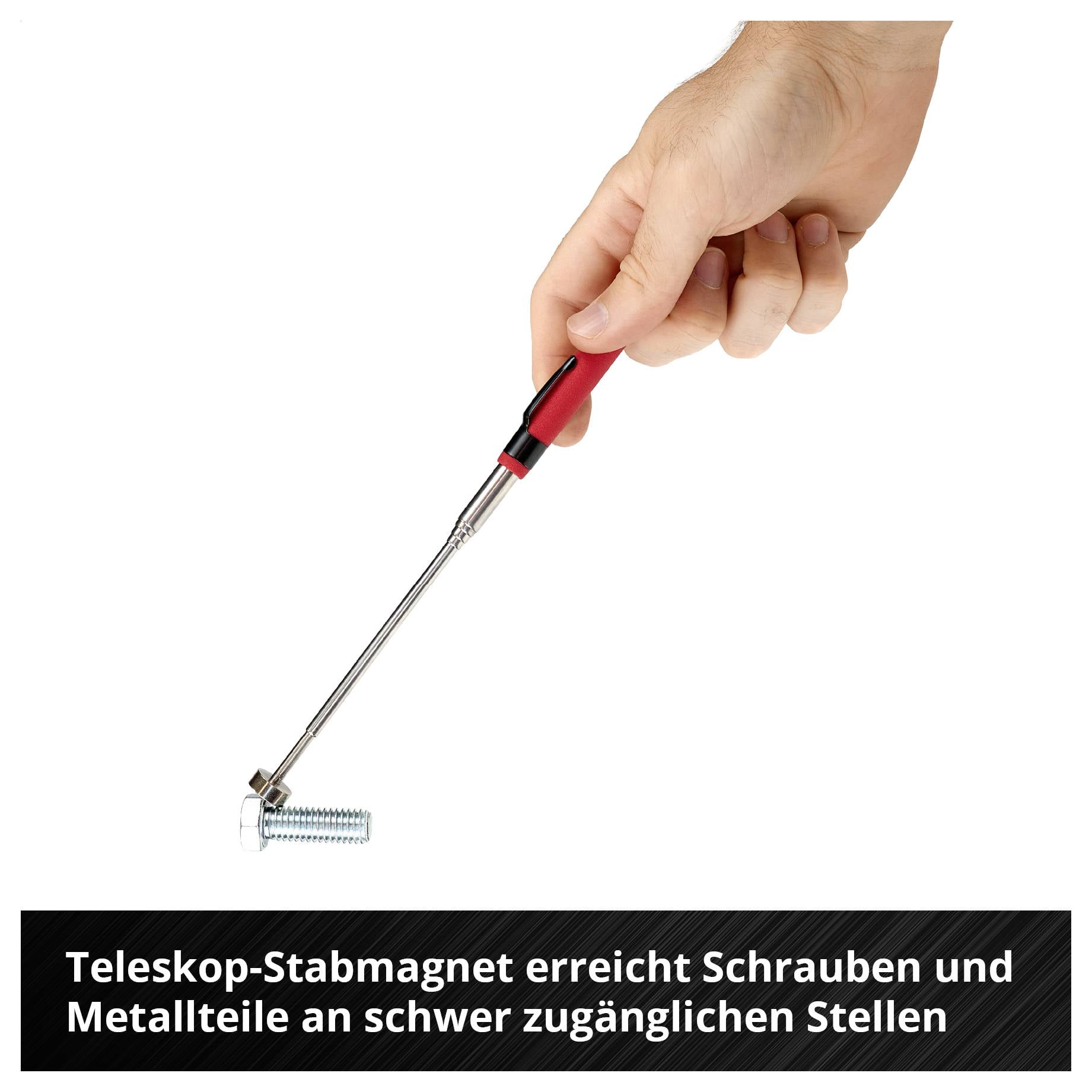 Ruka koristi teleskopsku štapnu magnet koja dostiže vijak na teško dostupnom mjestu.