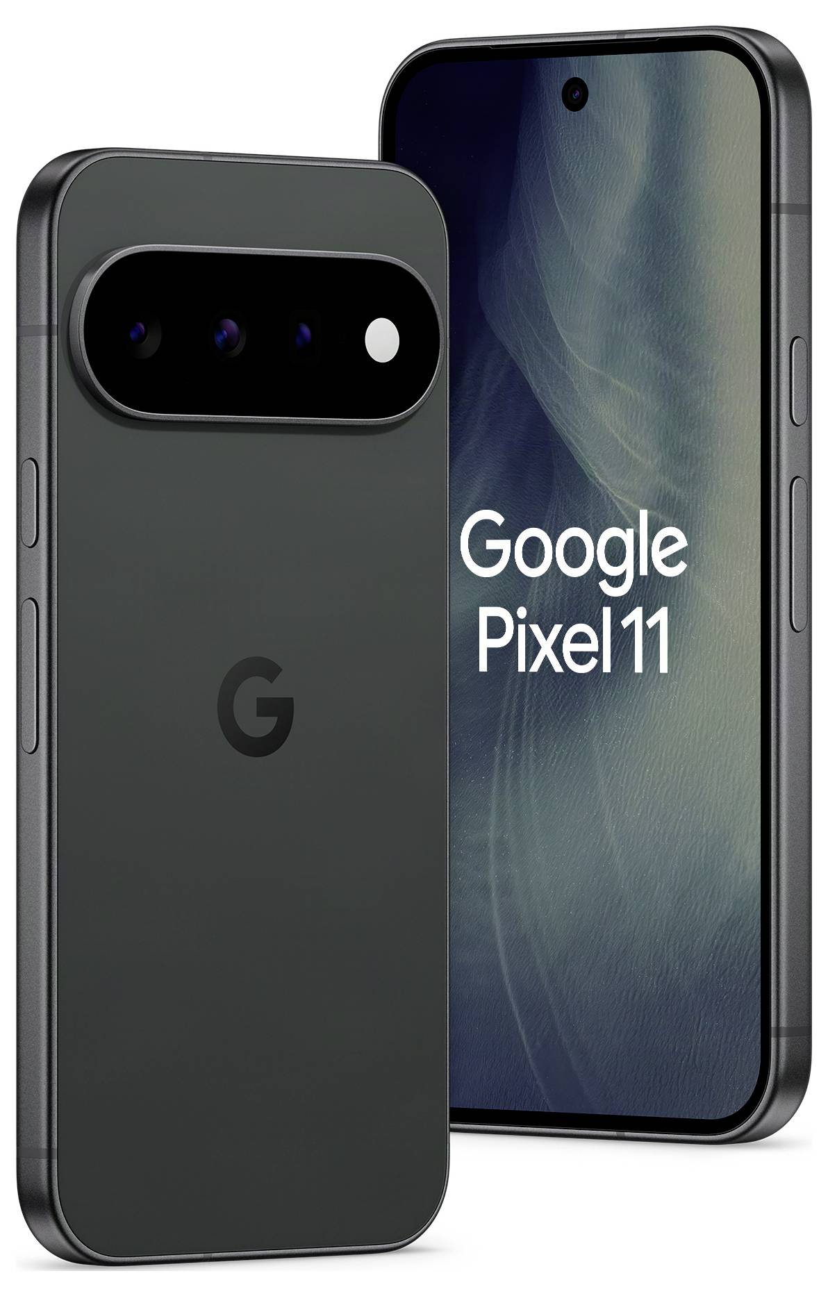 Dva Google Pixel 11 pametna telefona prikazana sprijeda i straga, prikazujući dizajn telefona i stražnju traku s kamerom.
