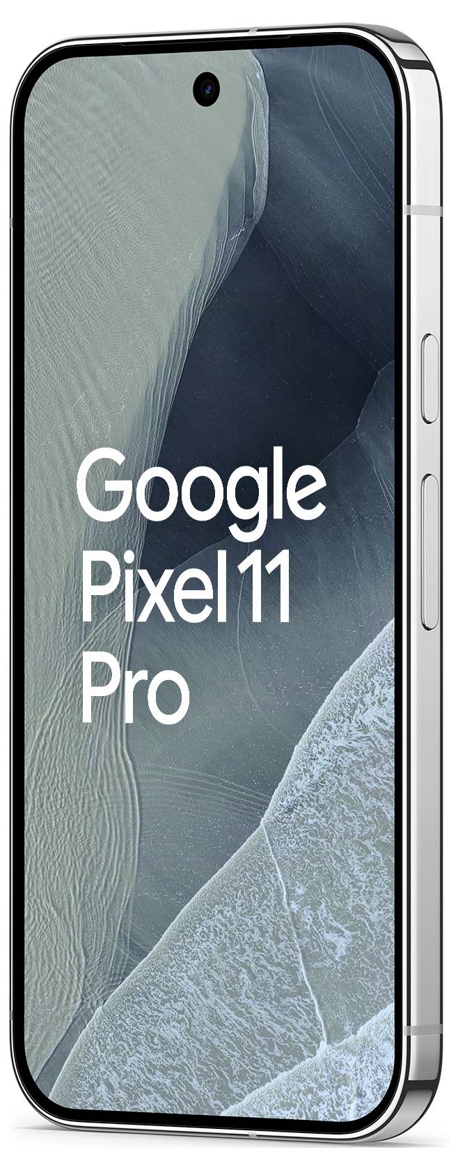 Google Pixel 11 Pro pametni telefon prikazan s prednje i bočne strane sa aktivnim zaslonima, označen kao "Google Pixel 11 Pro".