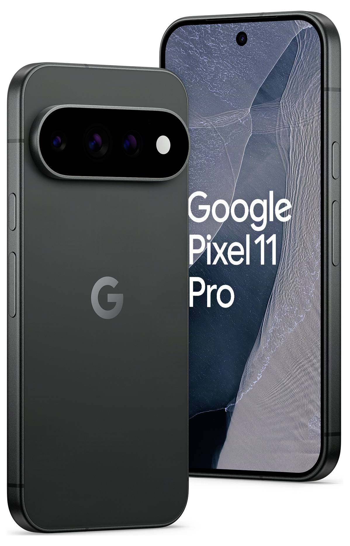Pametni telefon Google Pixel 11 Pro prikazan sprijeda i sa leđa, s osvjetljenjem zaslona i trostruke trake stražnje kamere.